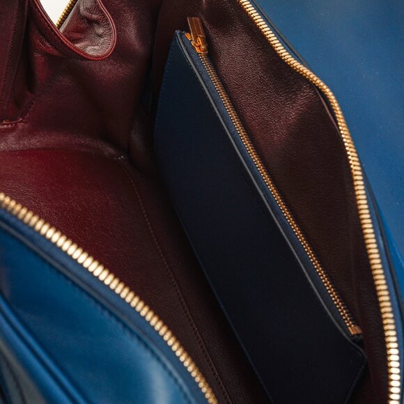 Celine AW/14 Top Handle Blue Leather Brown-Trim Bag - Picture 11 of 13